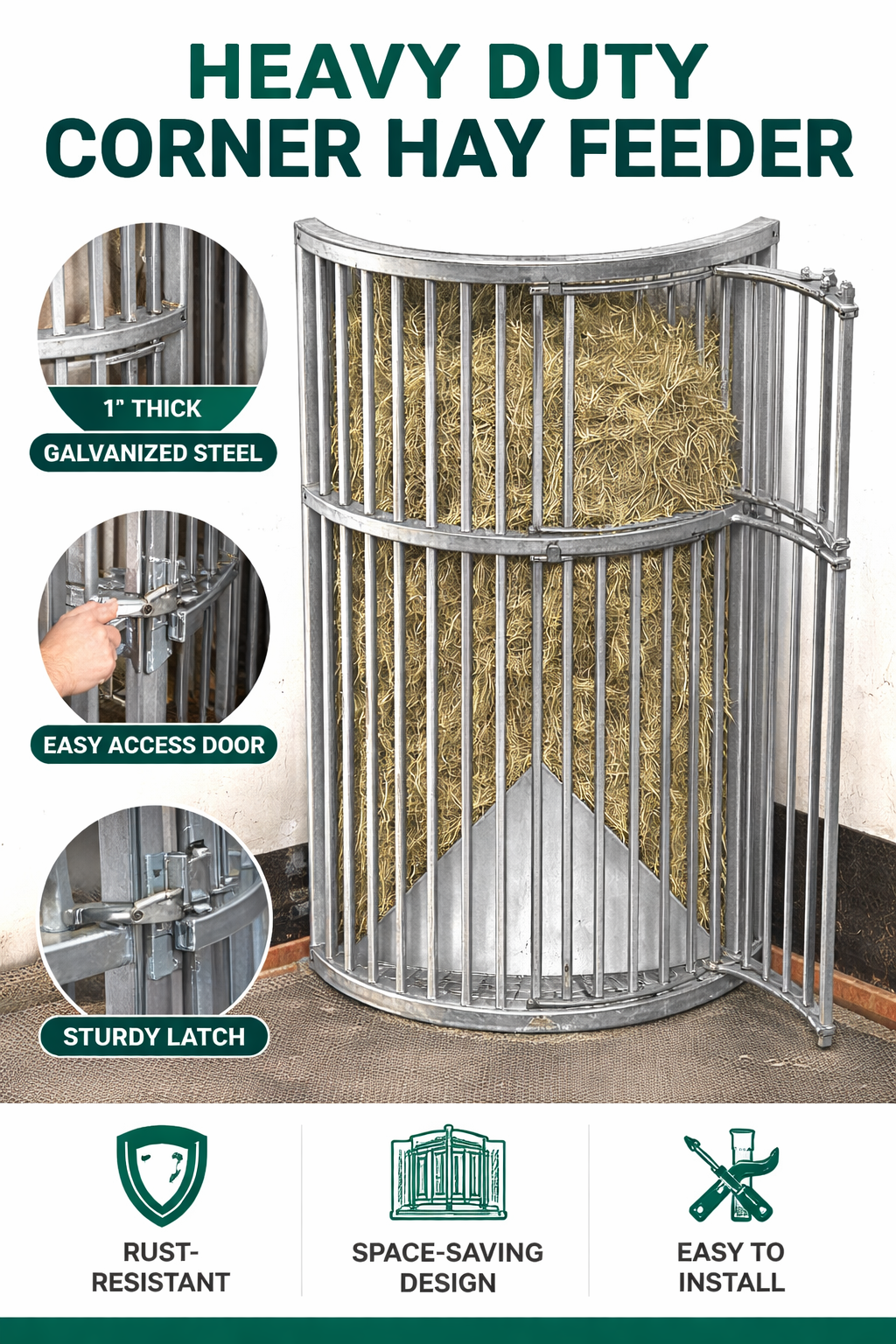 Heavy Duty Galvanised Full-Height Hay Feeder for the Stable