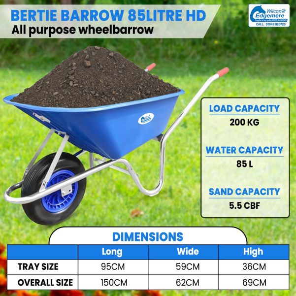 Bertie barrow 85Litre HD, Framed strong front all purpose wheel barrow
