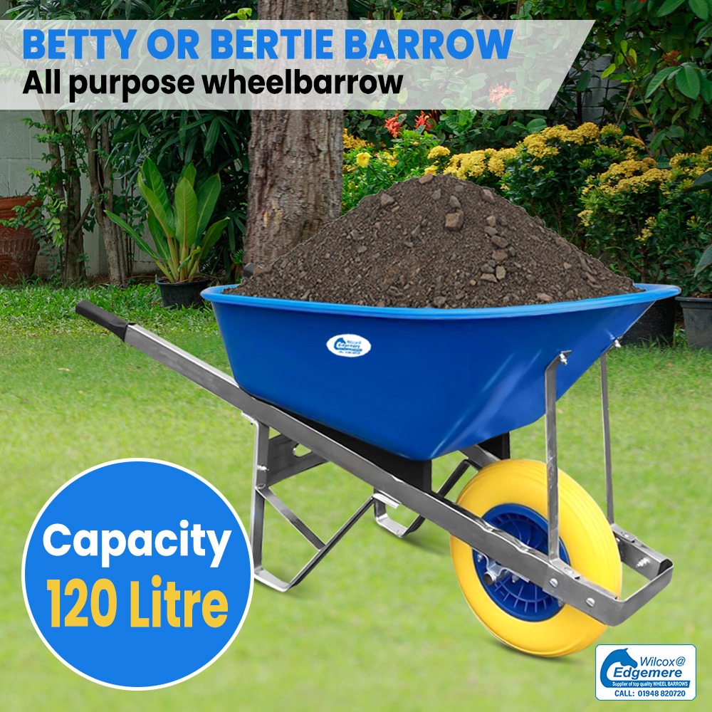 120 Litre Betty Barrow Blue Yellow wheels
