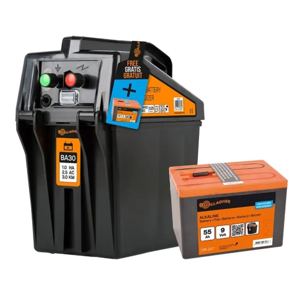BA30 9V battery energiser (0.25J - 9V/12V) with free 55Ah battery