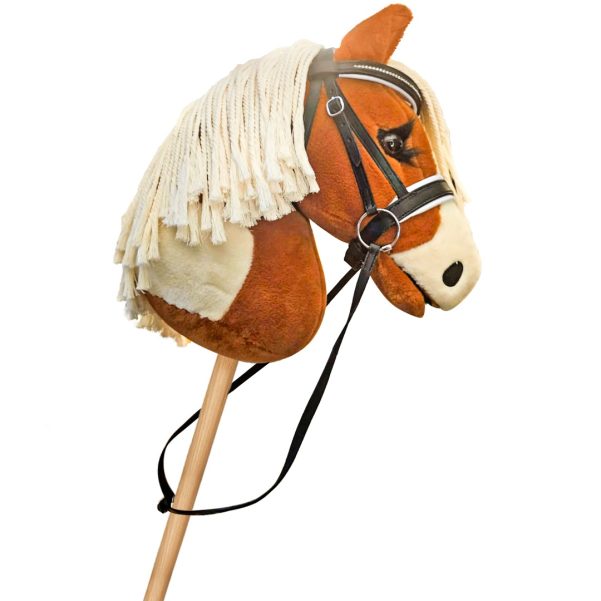 EquiMed Hobby Horse Dressage Bridle – Real Leather, Crystal Browband & Soft White Padding