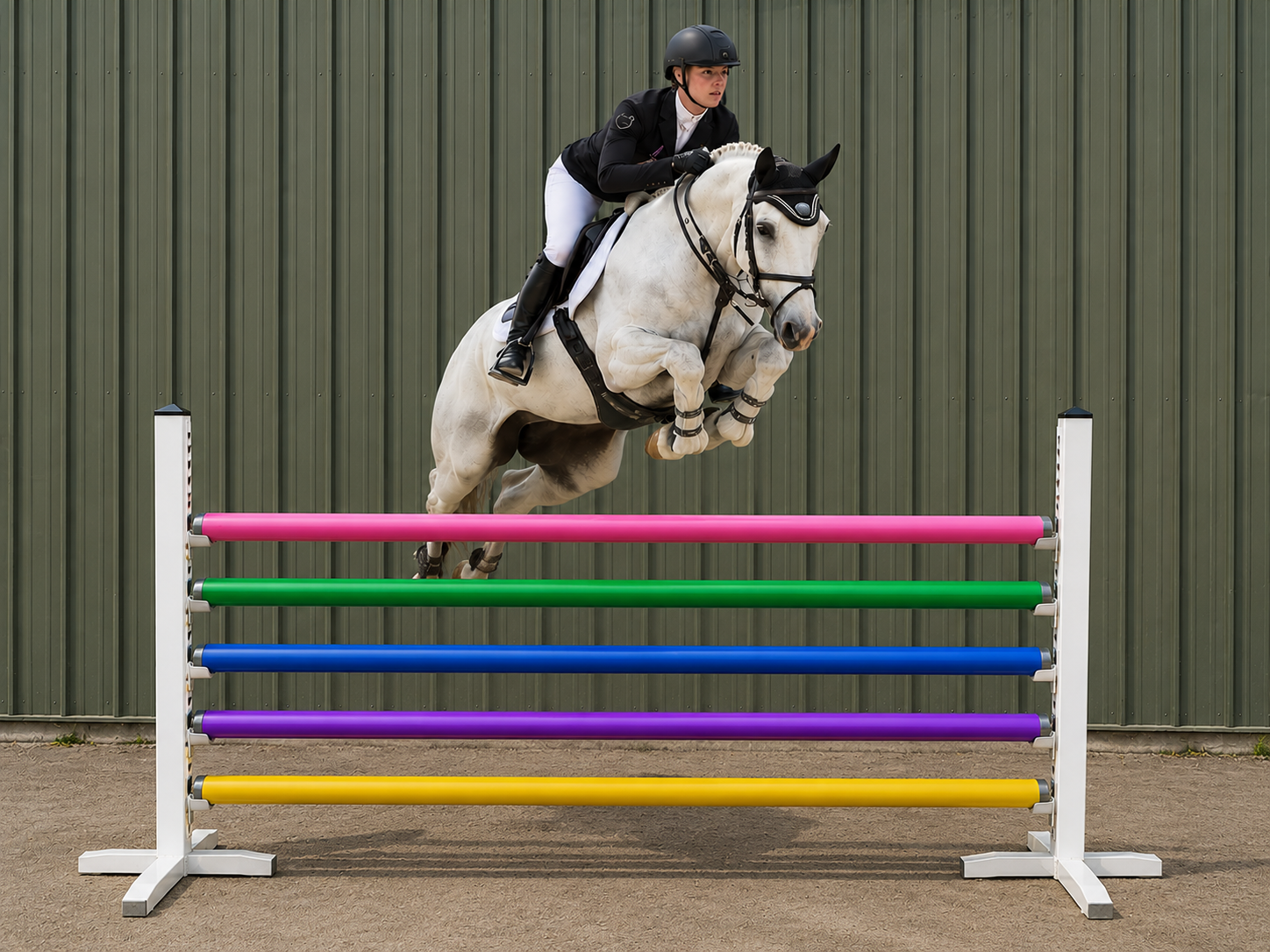 (SPECIAL OFFER WHILE STOCKS LASTS) Plastic Show jump poles in packs of 2, 4, 6, 8, Lightweight, 2.95m long x 95cm - Image 2