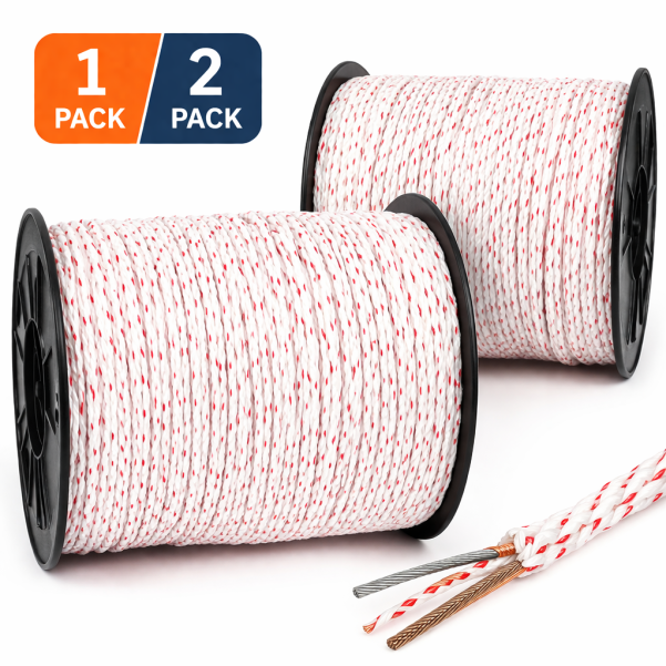 Equirail Electric Fence Polywire 200m - 6 Strands Steel Reinforced Conductor with Chuck, Farm Fencing Wire for Livestock, Cattle, Sheep, Horse & Crop Protection