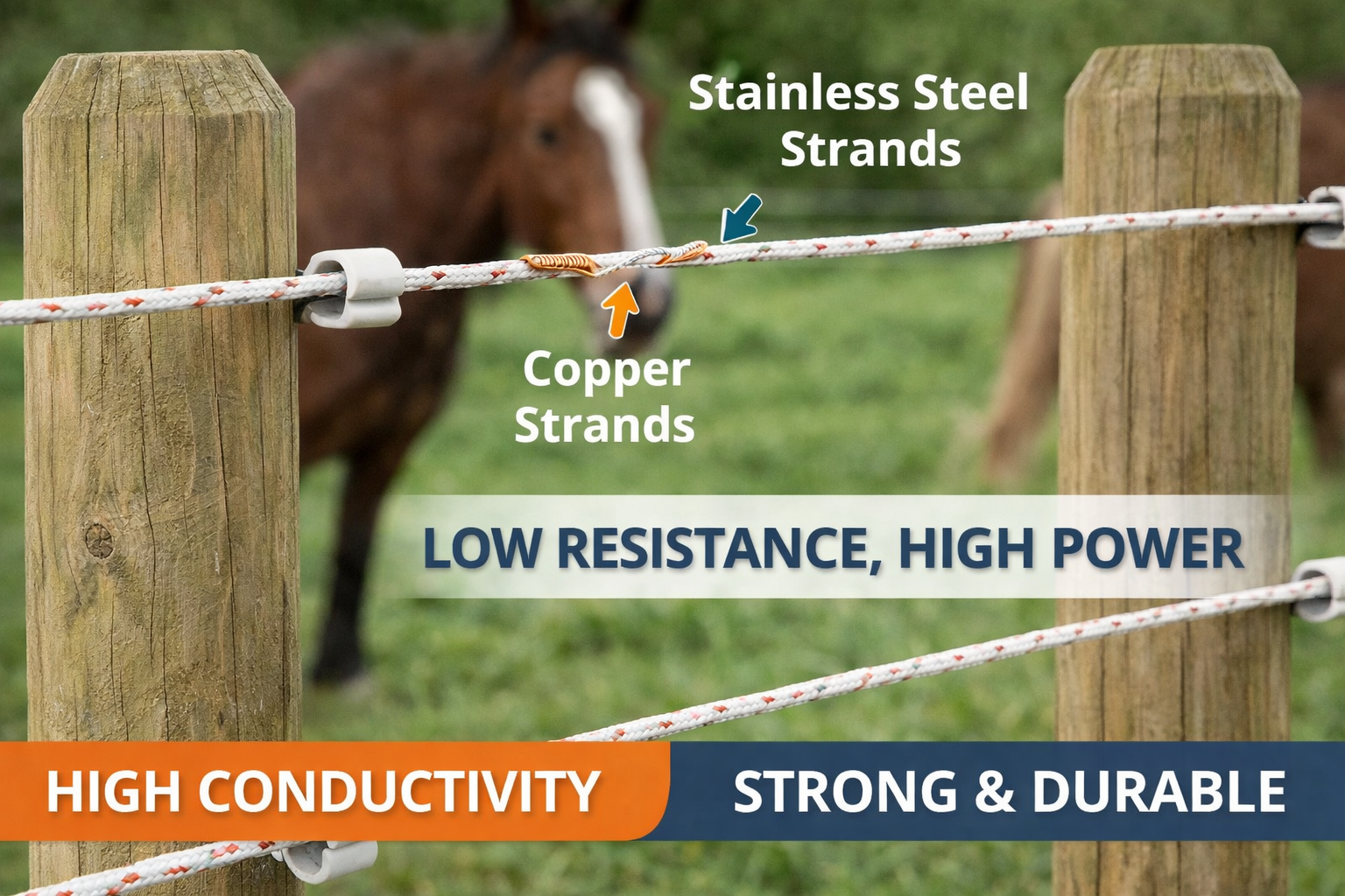 Equirail Electric Fence Polywire 200m - 6 Strands Steel Reinforced Conductor with Chuck, Farm Fencing Wire for Livestock, Cattle, Sheep, Horse & Crop Protection - Image 3
