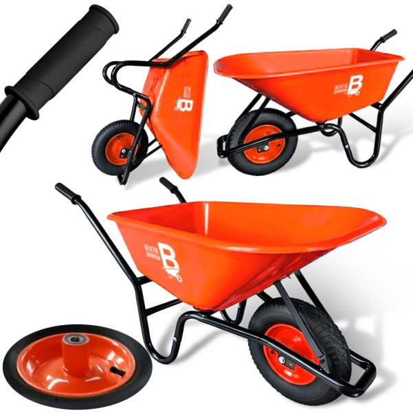 Heavy Duty 100L Wheelbarrow | 250kg Load | Pneumatic Tyre Garden Trolley Cart