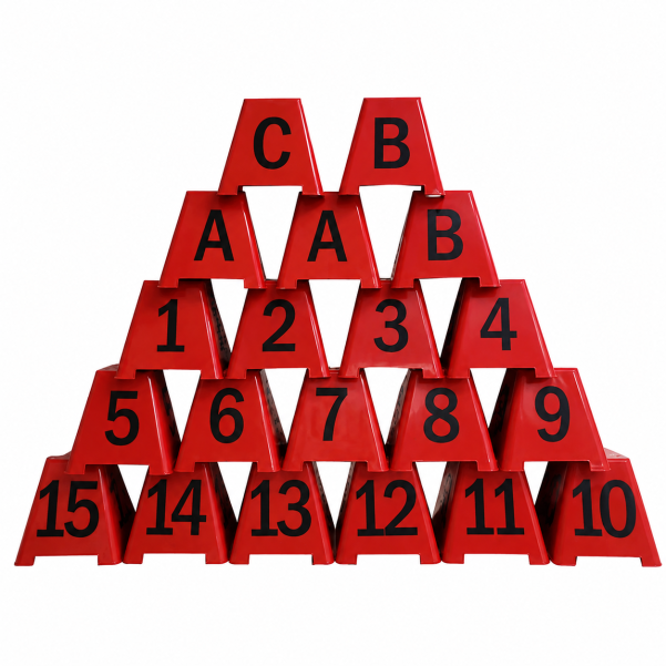 Showjump Number Set 1–15 with A, B, C Letters – Full Course Markers – RED